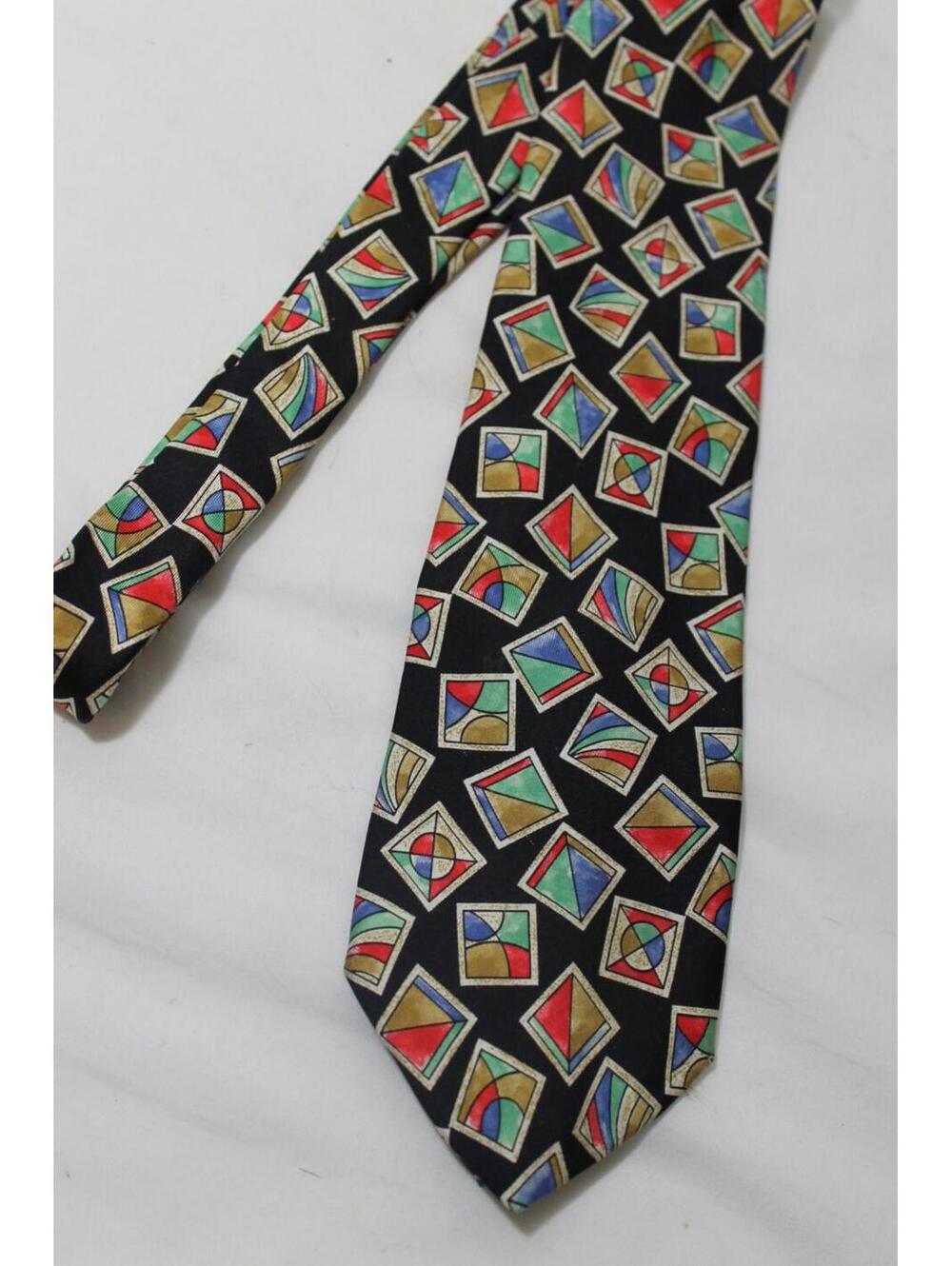 Vintage Salvatore Valeriano Geometric Silk Necktie, Black, 3 Inch Wide